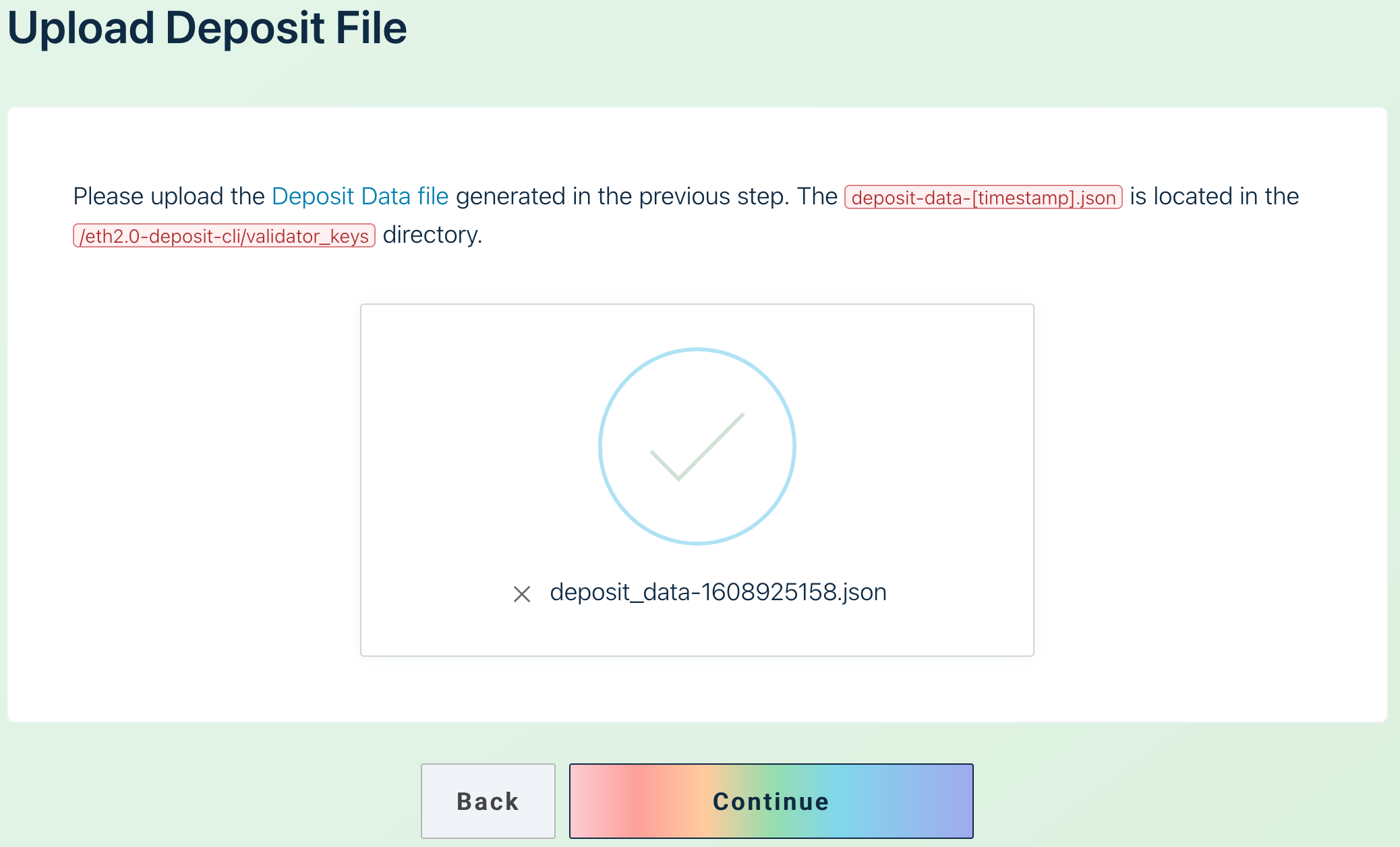 Upload ether deposit file